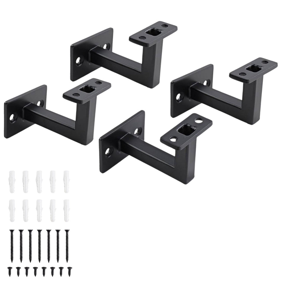 Flat Top Handrail Brackets for Stair and Hallway Rails, Matte Black, 4 Pack