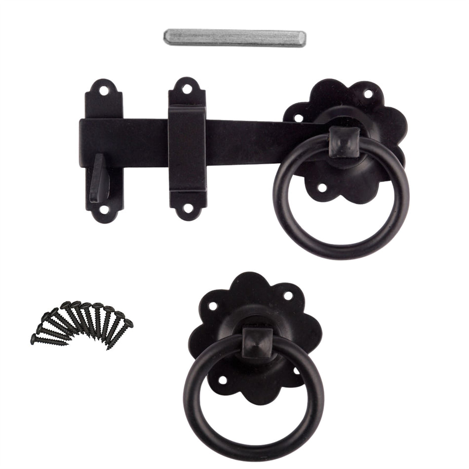 Ring Gate Latch Heavy Duty Smooth 152mm (6 inch) - Black Powder Coated