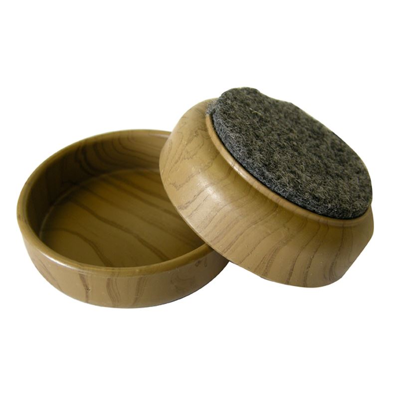 Furniture Castor Cups 60mm Felt Base Dark Wood Grain