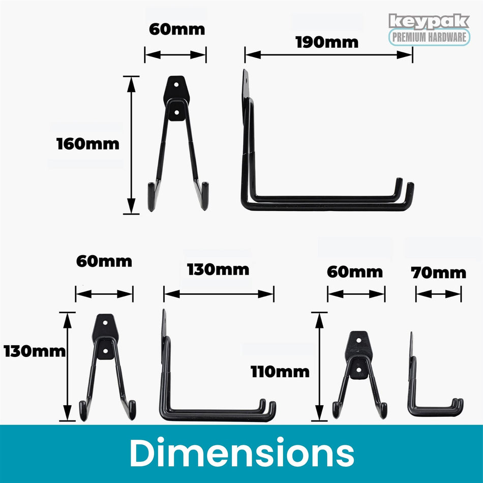 Garage Storage Utility Hooks 6 Pack, Wall Mounted PVC Coated Steel, 3 Sizes, Black