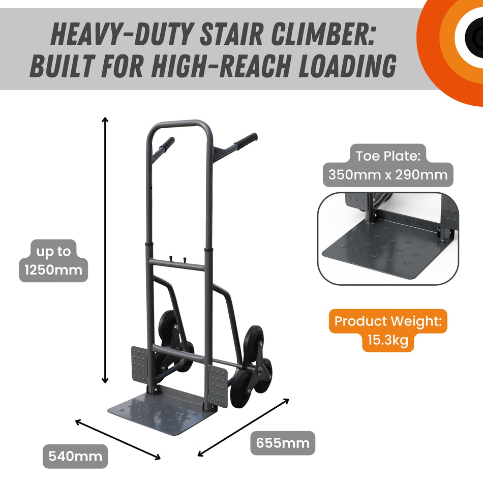 Heavy Duty Stair Climber Sack Truck 300kg Capacity Foldable Steel Hand Trolley