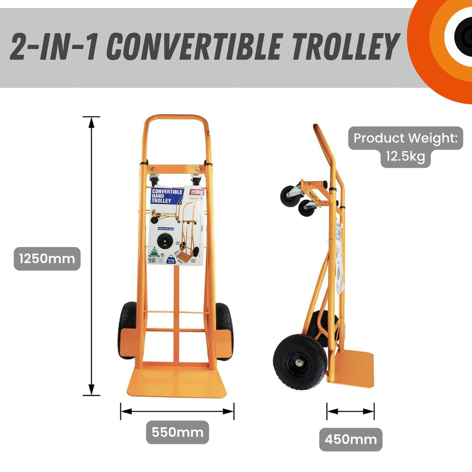 2-in-1 Heavy Duty Sack Truck & Flatbed Platform Cart Puncture Proof Wheels Steel