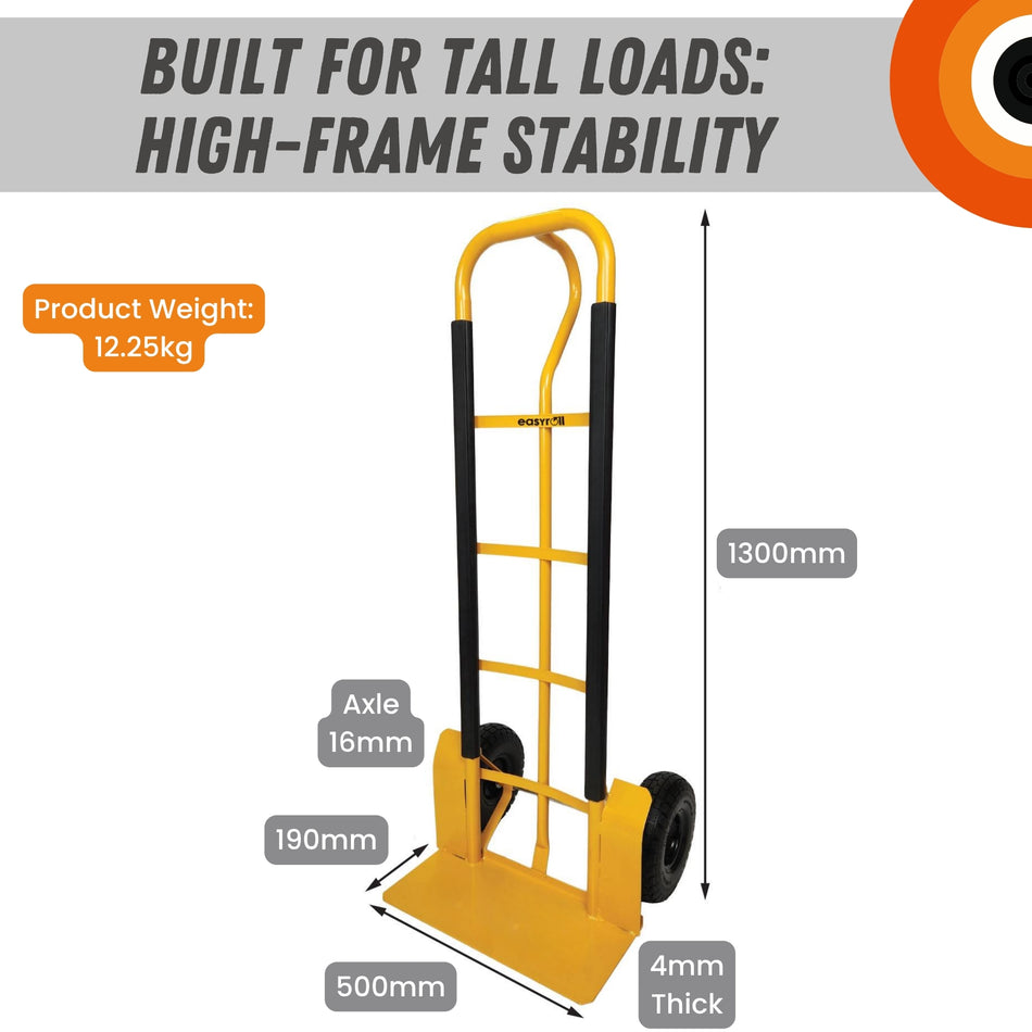 Heavy Duty Sack Truck 350kg P-Handle Solid Puncture Proof Tyres, Steel Barrow