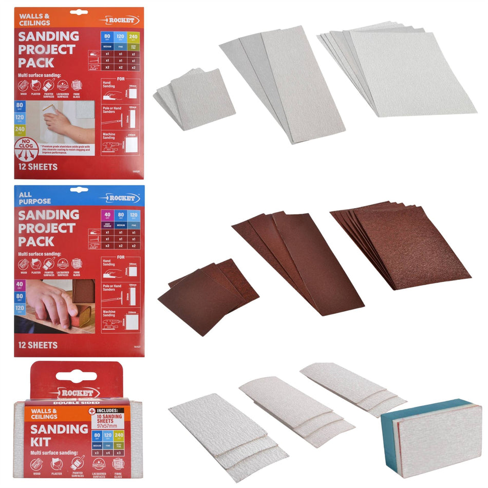 Sanding Sheets & Sponge Kit - Grit Sandpaper 280x230mm Walls, Hand Pole Sander