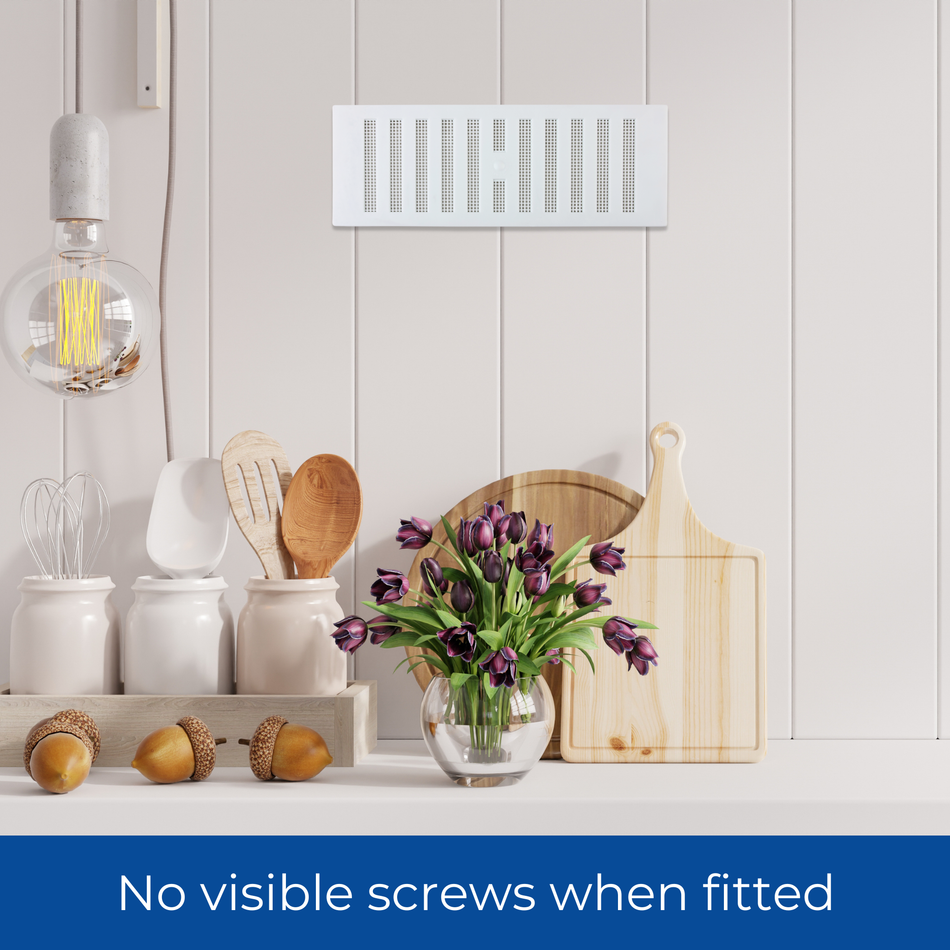 White Adjustable Plastic Vent with Fixed Flyscreen - 9x3 Inch