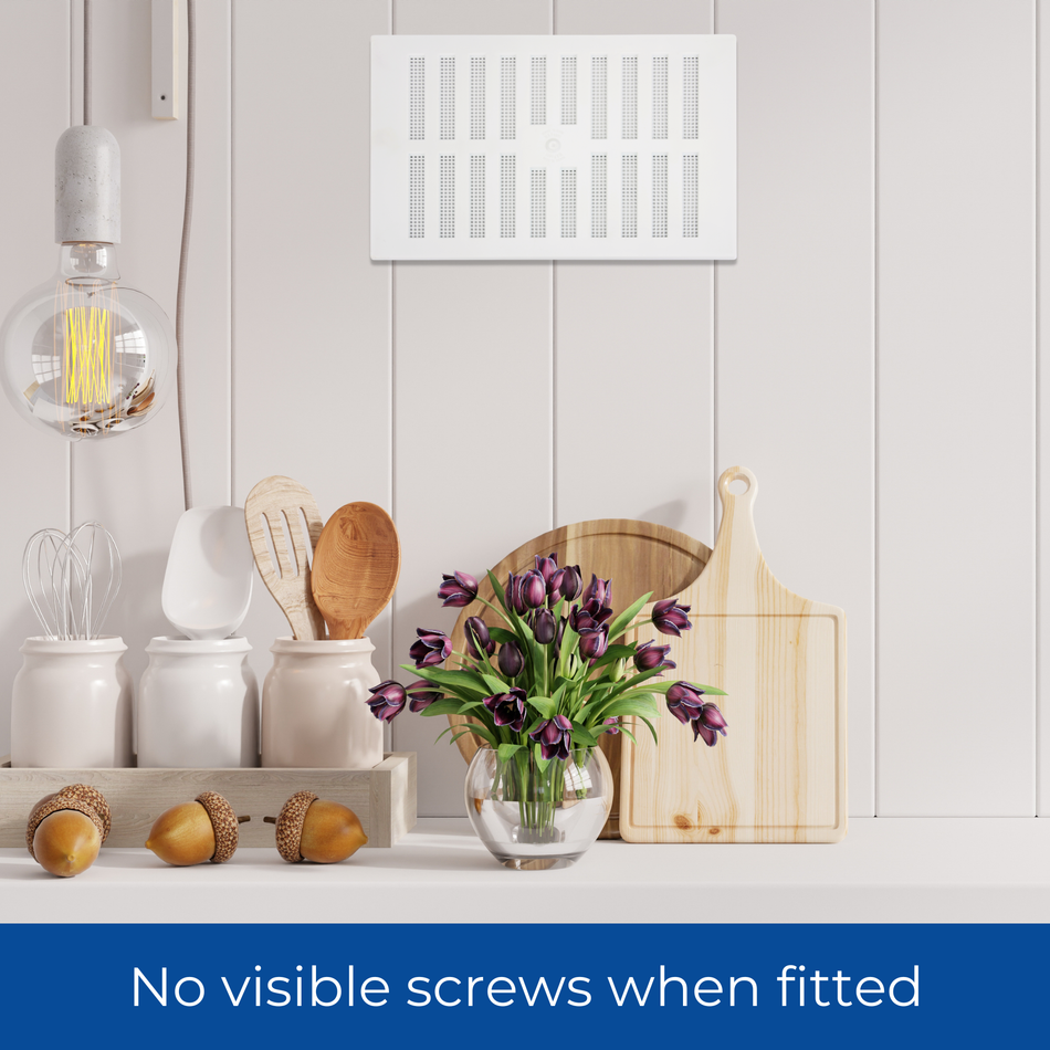 White Adjustable Plastic Vent with Fixed Flyscreen - 9x6 Inch