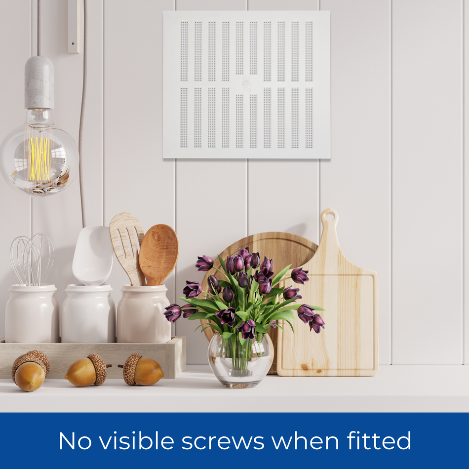 White Adjustable Plastic Vent with Fixed Flyscreen - 9x9 Inch