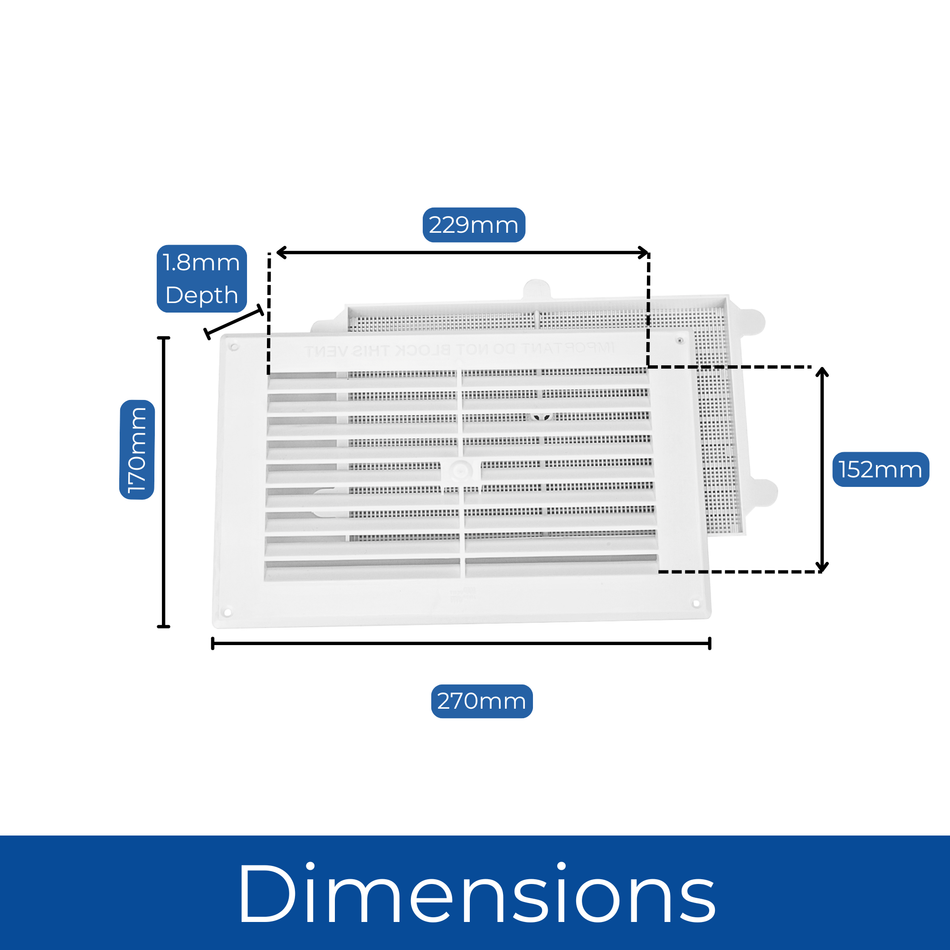 White Plastic Louvred Vent with Removable Flyscreen - 9x6 Inch