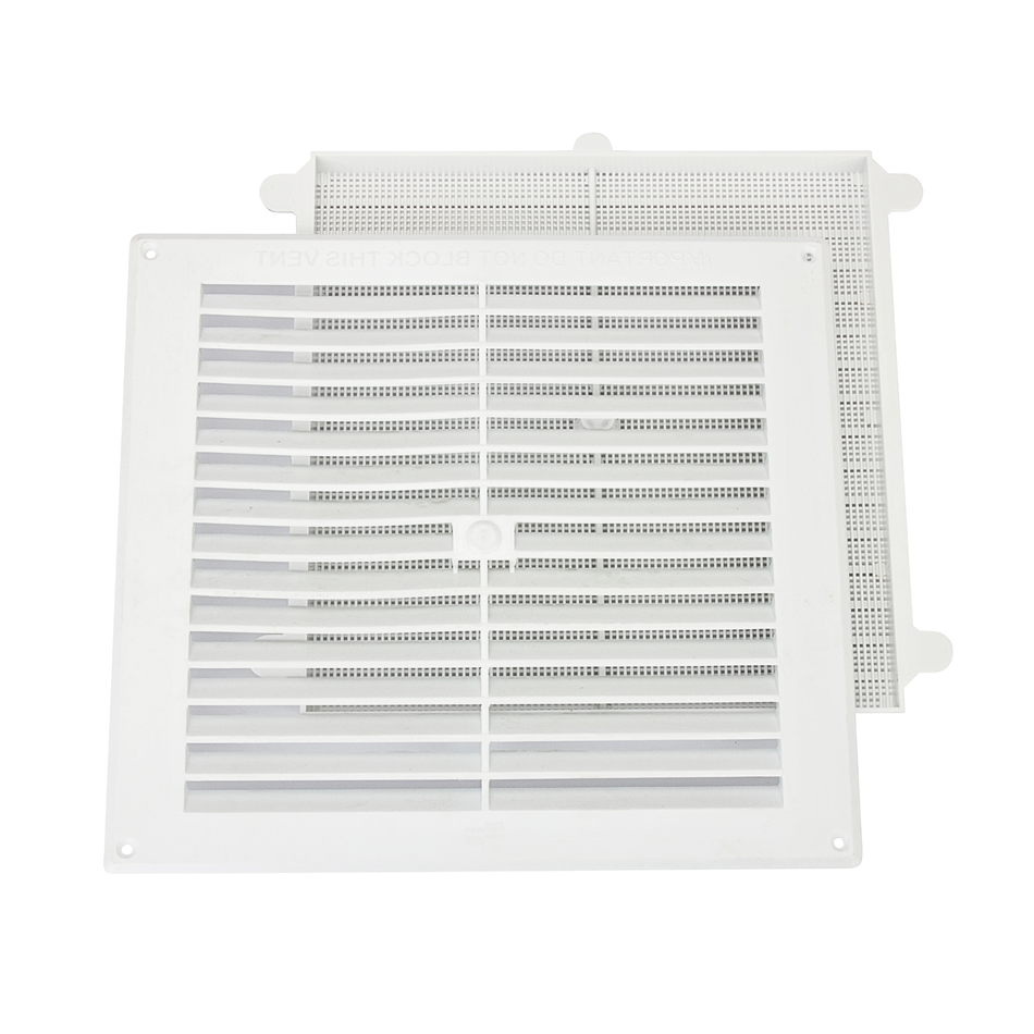 White Plastic Louvred Vent with Removable Flyscreen - 9x9 Inch