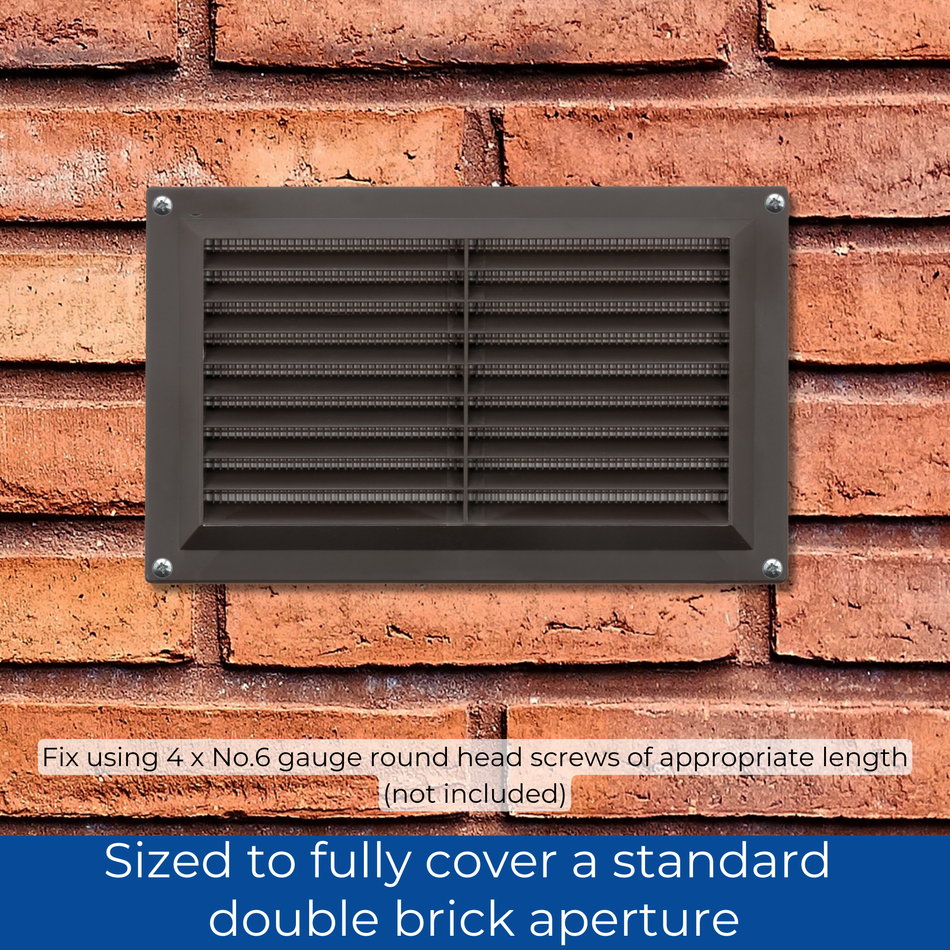 Plastic Louvred Vent with Fixed Flyscreen - Brown - 9x6 Inch
