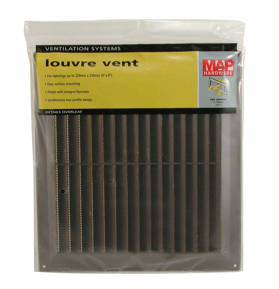 Vent -Louvred with F/Flyscreen Plastic 9x9" Brown