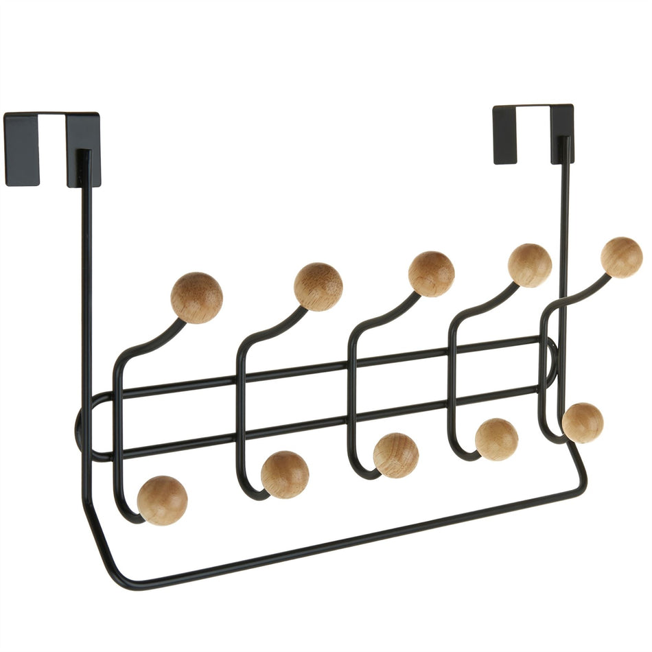 10 Hook Over Door Coat Rack Hanger with Ball Ends - 36cm Wall Mounted Storage