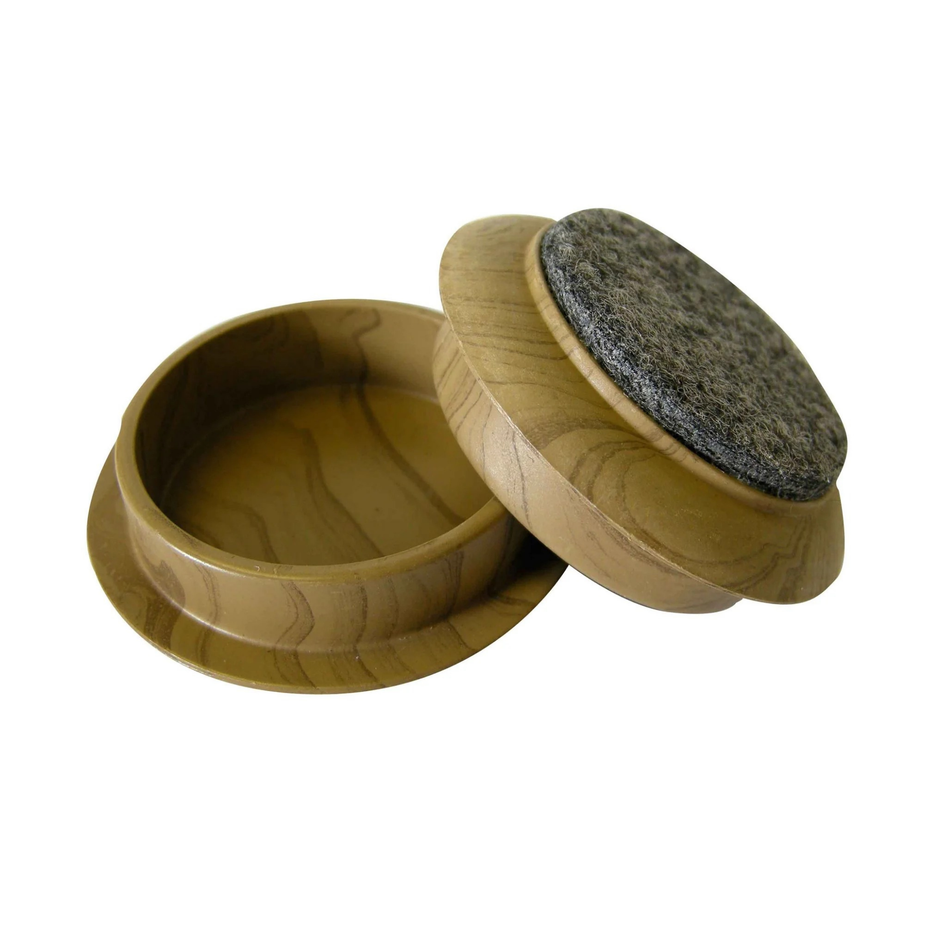 Furniture Castor Cups 44mm Felt Base Dark Wood Grain