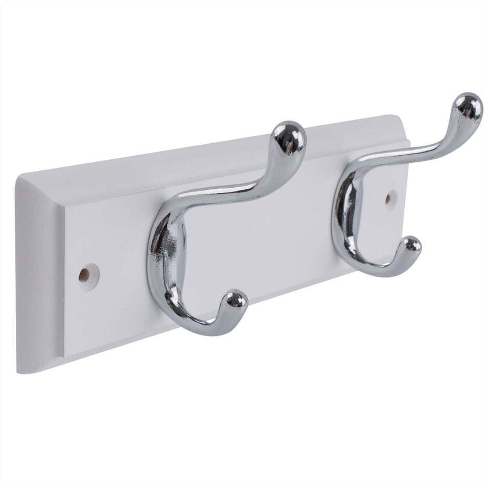 White Pine Wall Mounted Coat Rack with Chrome Hooks - 2 Double Hooks