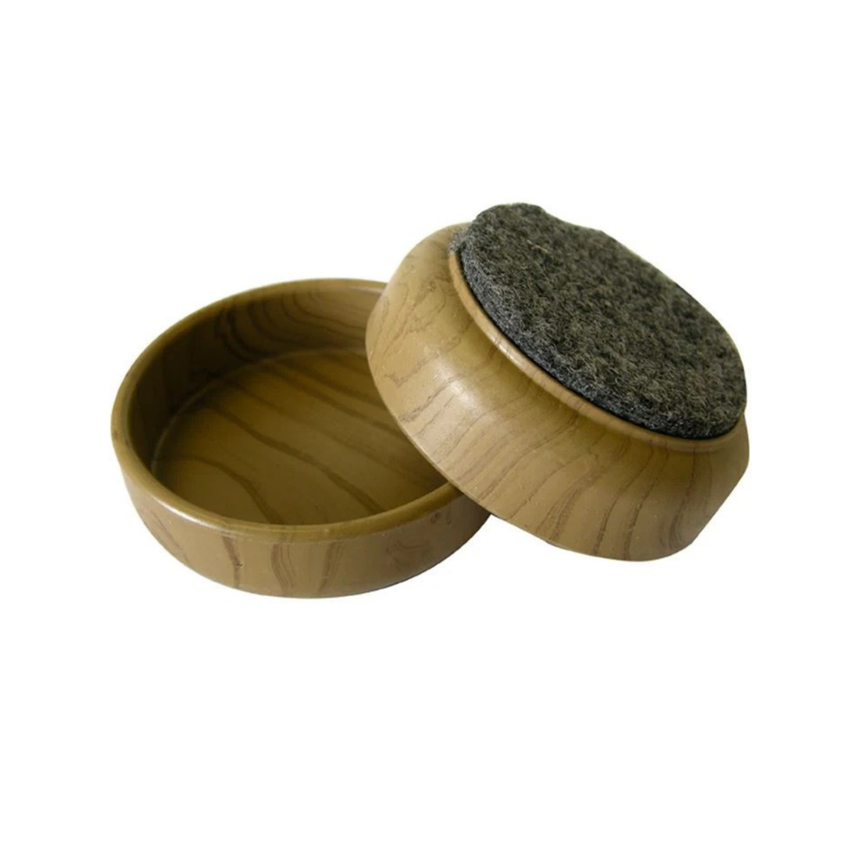Furniture Castor Cups 60mm Felt Base Dark Wood Grain