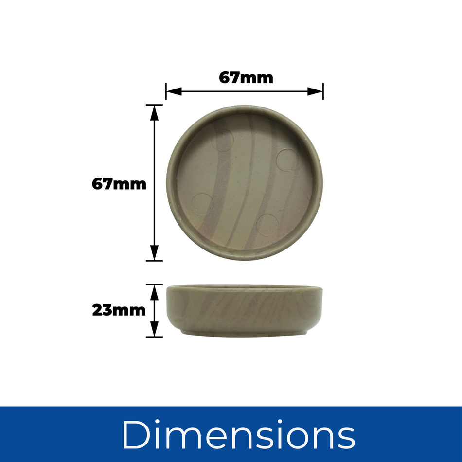 Furniture Castor Cups 60mm Felt Base Dark Wood Grain