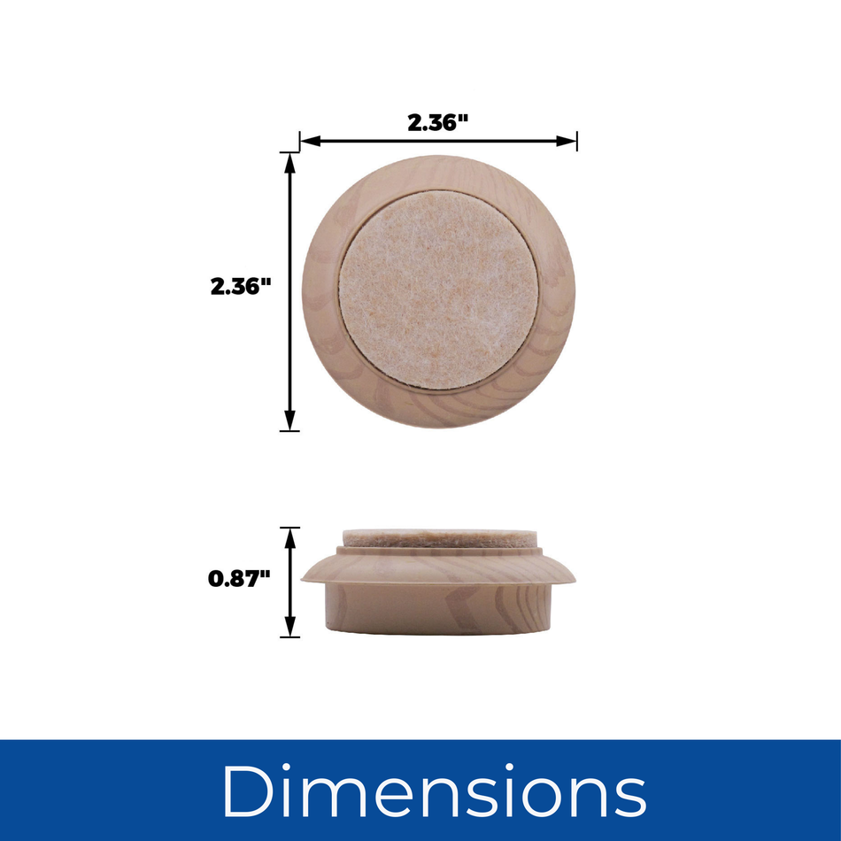 Furniture Castor Cups 44mm Felt Base Light Wood Grain