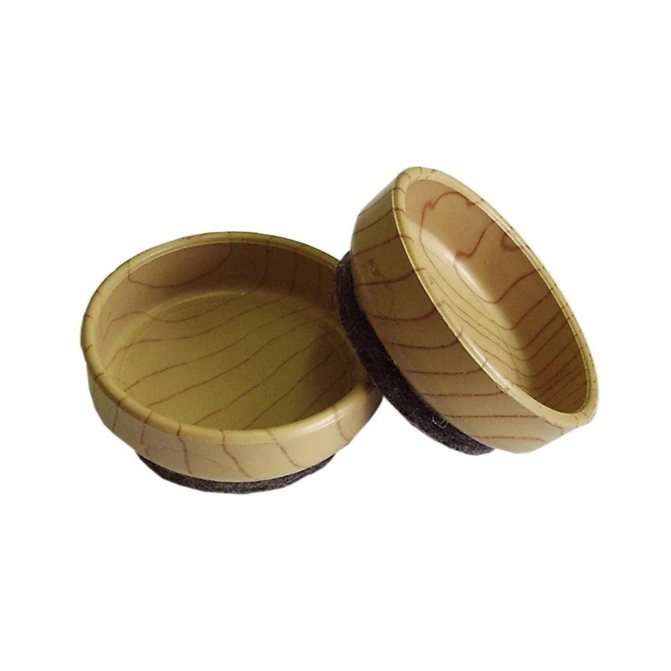 Furniture Castor Cups 60mm Felt Base Light Wood Grain