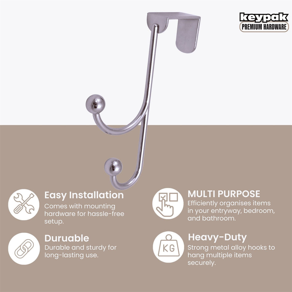 Chrome Over The Door Metal Double Hook
