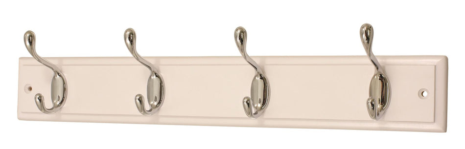 4 Polished Chrome Heavy-Duty Hooks on White Wooden Board