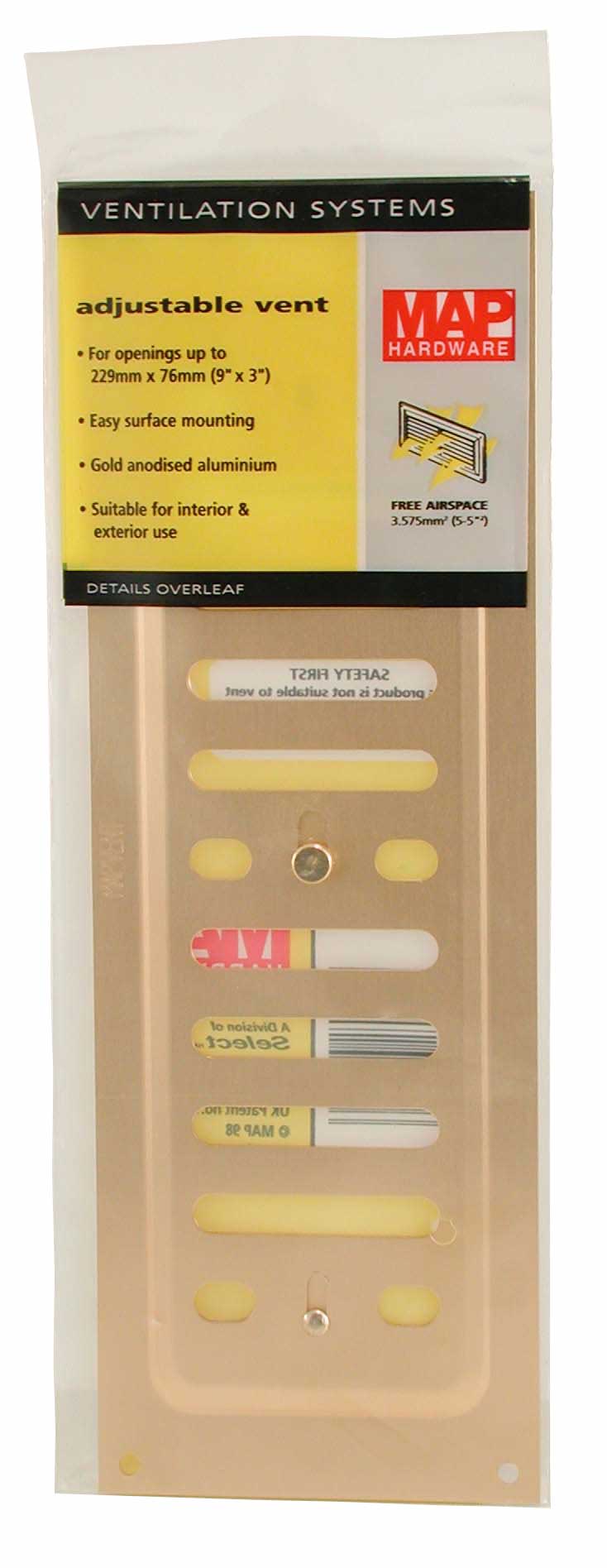 Vent  -  Adjustable Aluminium 9x3" Gold