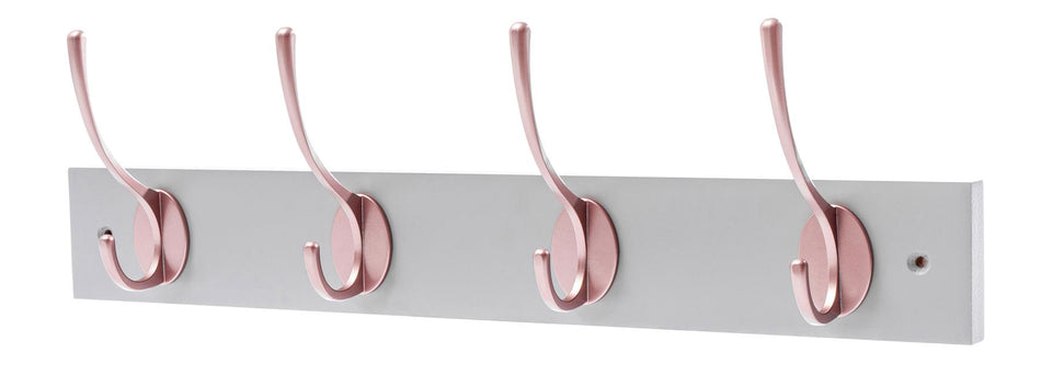 4 Rose Gold Coat Hooks on Dove Grey Wooden Board