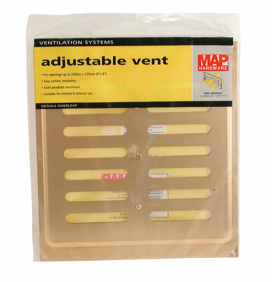Vent  -  Adjustable Aluminium 9x9" Gold