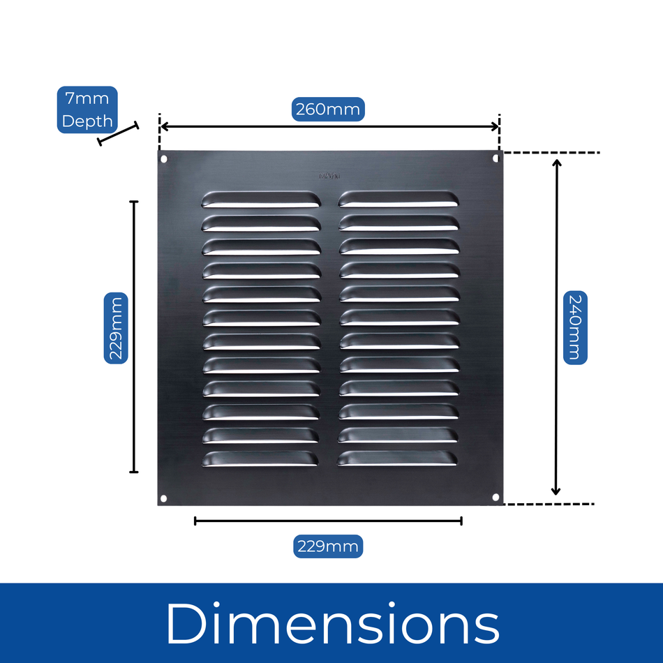 Louvred Aluminium Vent - Anthracite - 9x9 Inch