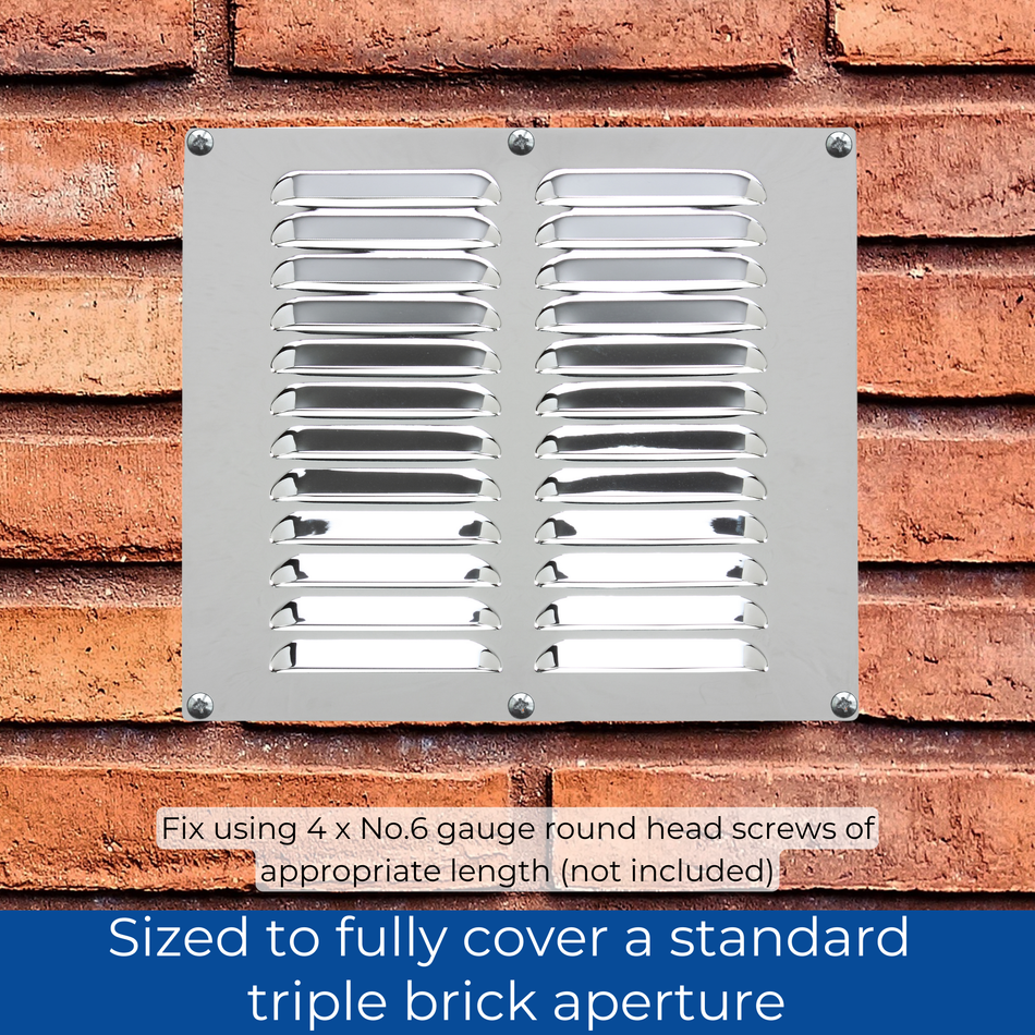 Chrome Finish Louvred Stainless Steel Vent - 9x9 Inch