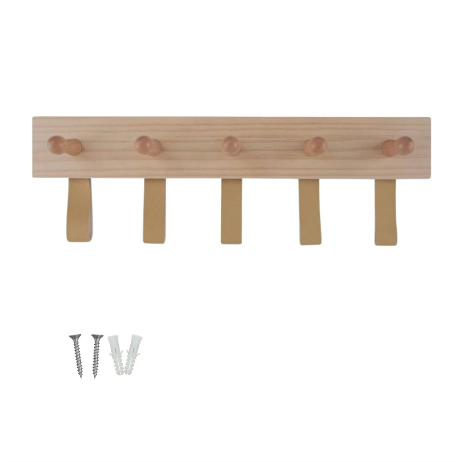 Wall Mounted Coat Rack 5 Hook Nordic Scandi Wooden Strap Hallway & Doors