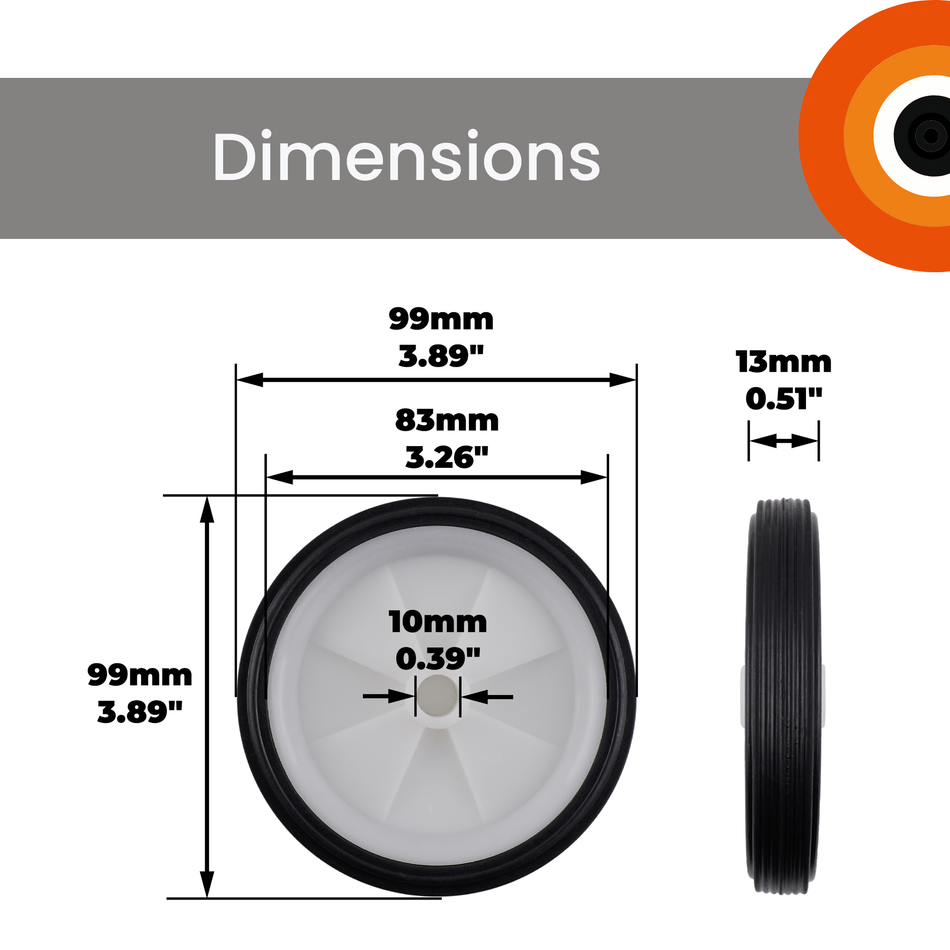 Puncture-Proof Tyre-100mm Diameter, Solid Rubber, Plastic Hub, 30kg Load