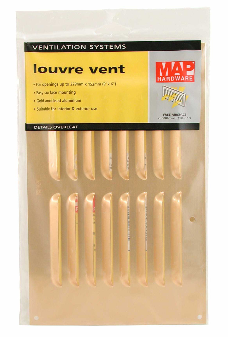 Vent  -  Louvred Aluminium 9x6" Gold