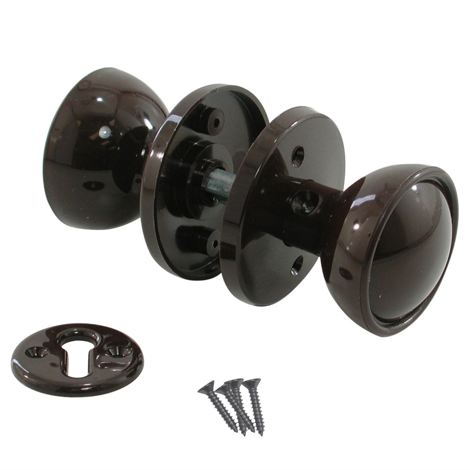 Plastic Door Knob Set Brown Rim Mortice Keyhole Escutcheons (1 Pair)