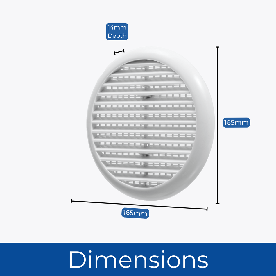 Round Louvre Air Vent Cover - Openings 80-152mm, Flyscreen - White