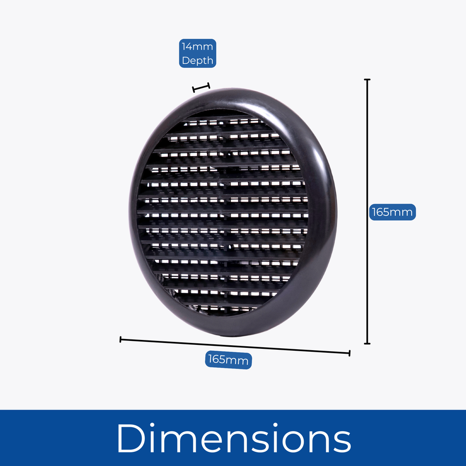 Round Louvre Air Vent Cover - Openings 80-152mm, Flyscreen - Black