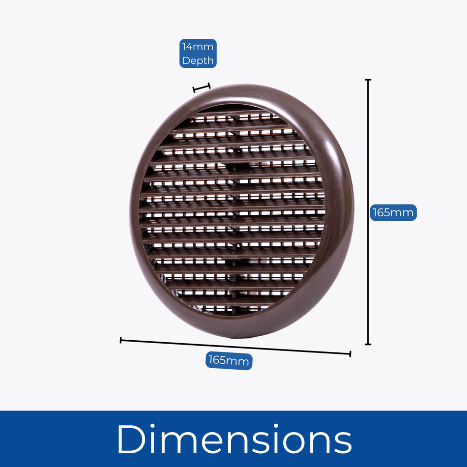 Round Louvre Air Vent Cover - Openings 80-152mm, Flyscreen - Brown