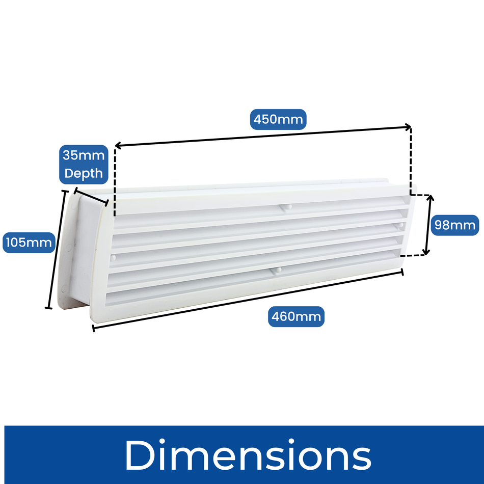 Plastic Louvred Vent - White - 450mm x 98mm