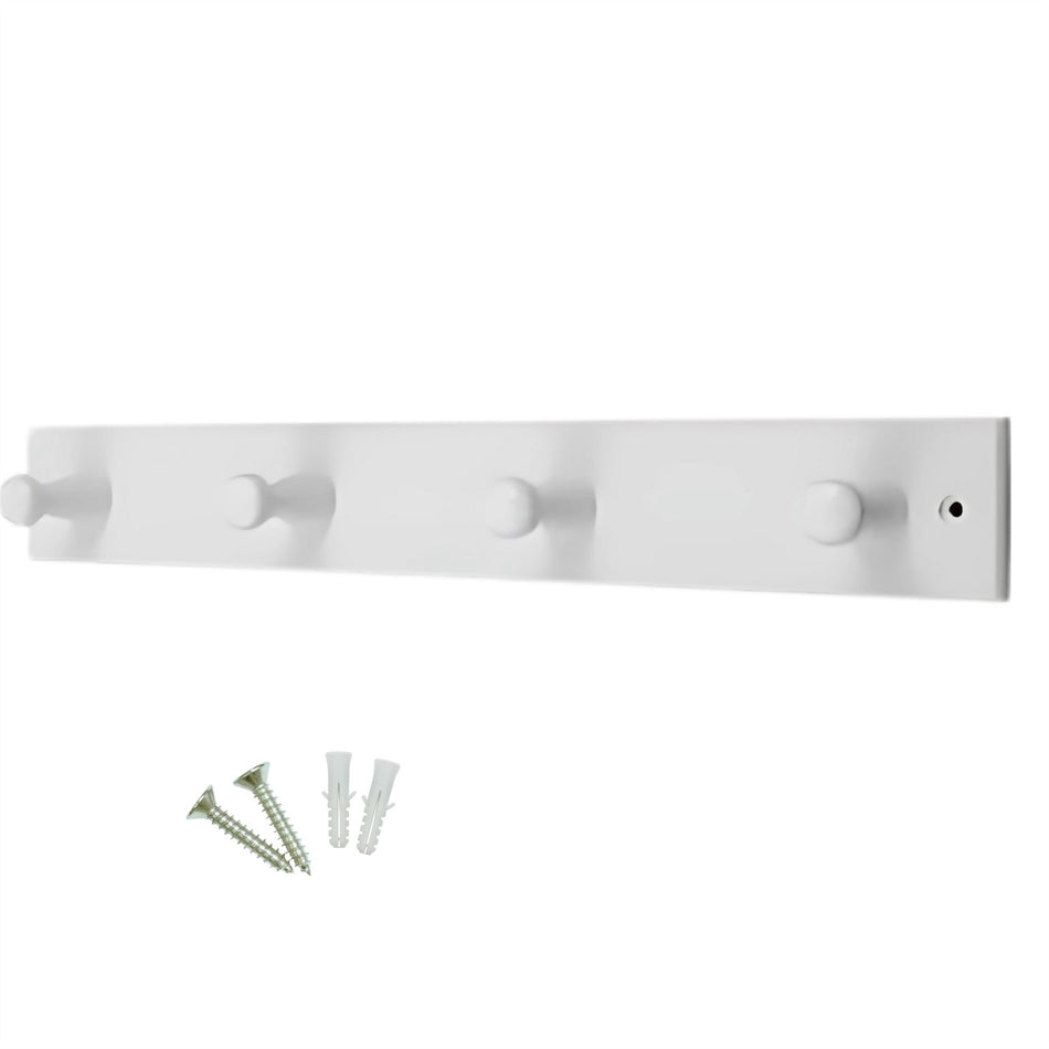 4 Wooden Peg Hooks on White Wooden Board