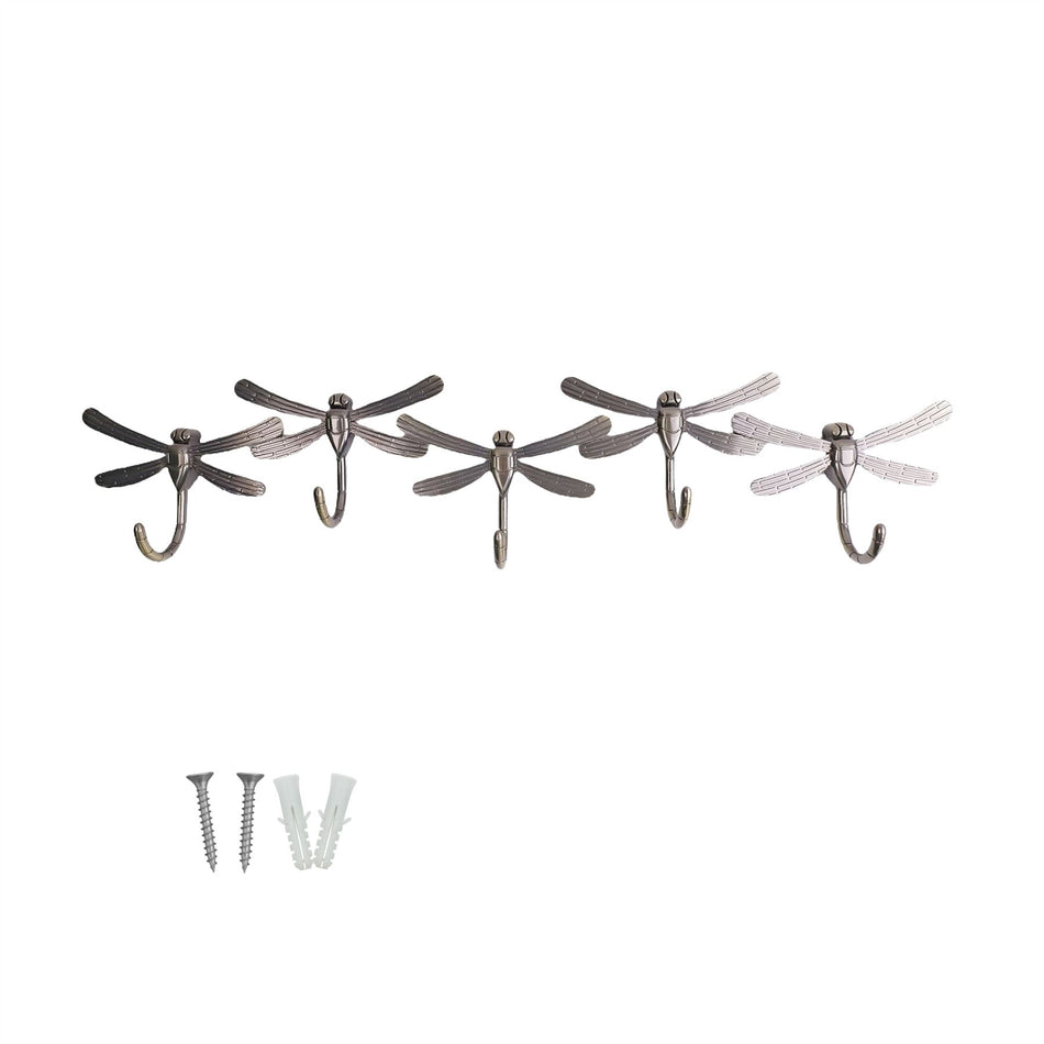 Brushed Brass Dragonfly Hook Rail Wall Mounted Coat and Key Rack