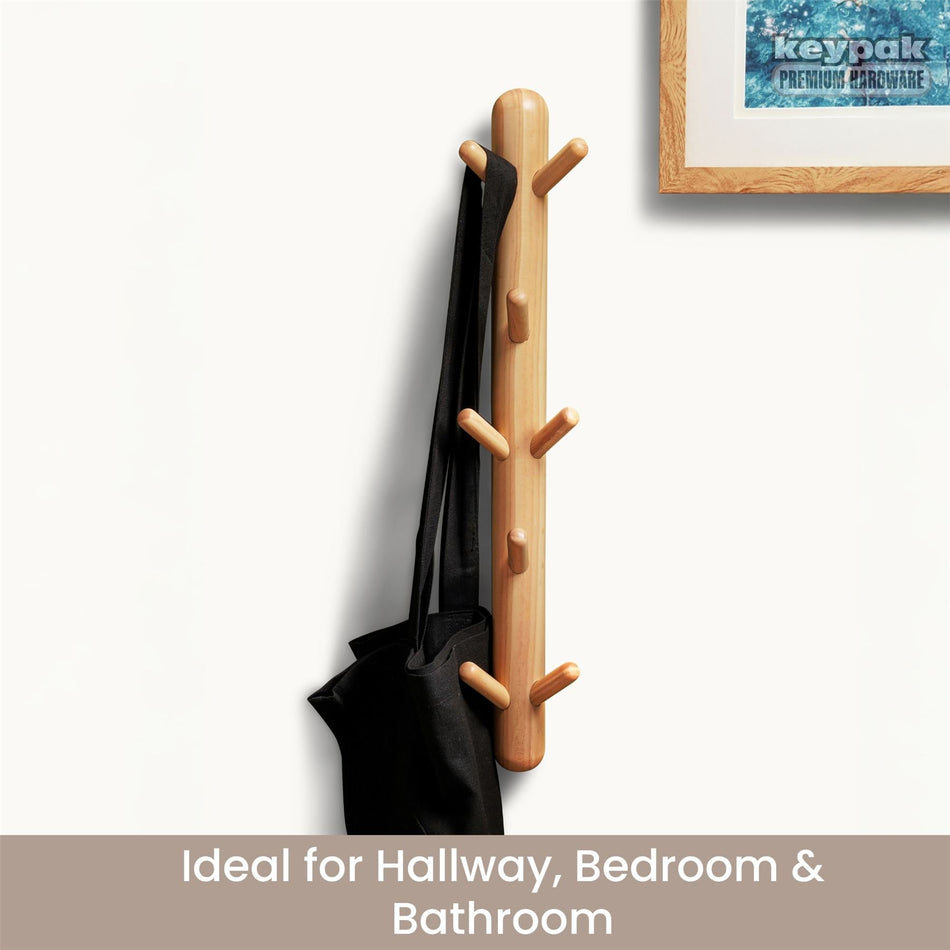 Wall Mounted Totem Coat Hook 8 Hook Scandi Wood Rack For Hallway & Bedroom