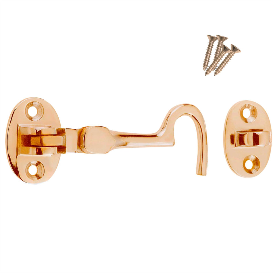 Cabin Hook Eye Latch 3 Inch (75mm) Gate & Door Lock - Polished Brass