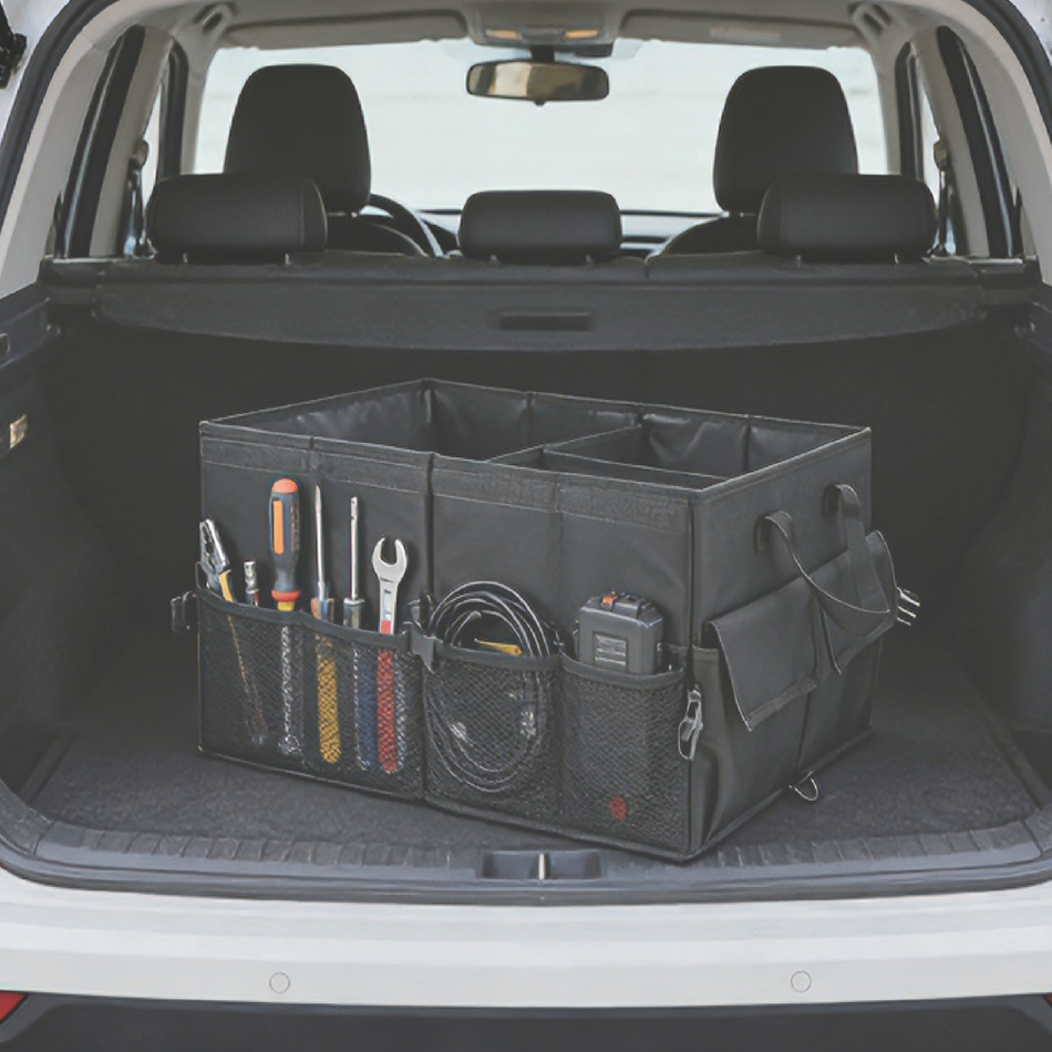 Heavy Duty Foldable Car Boot Organiser with Compartments & Handles