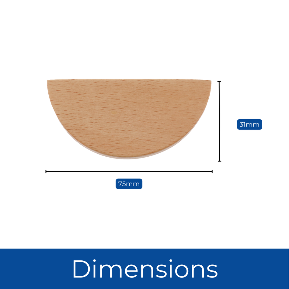 10 Pack Half Round Beech Wood Handles 75mm – Natural Wooden Cabinet & Drawer Pull Handles