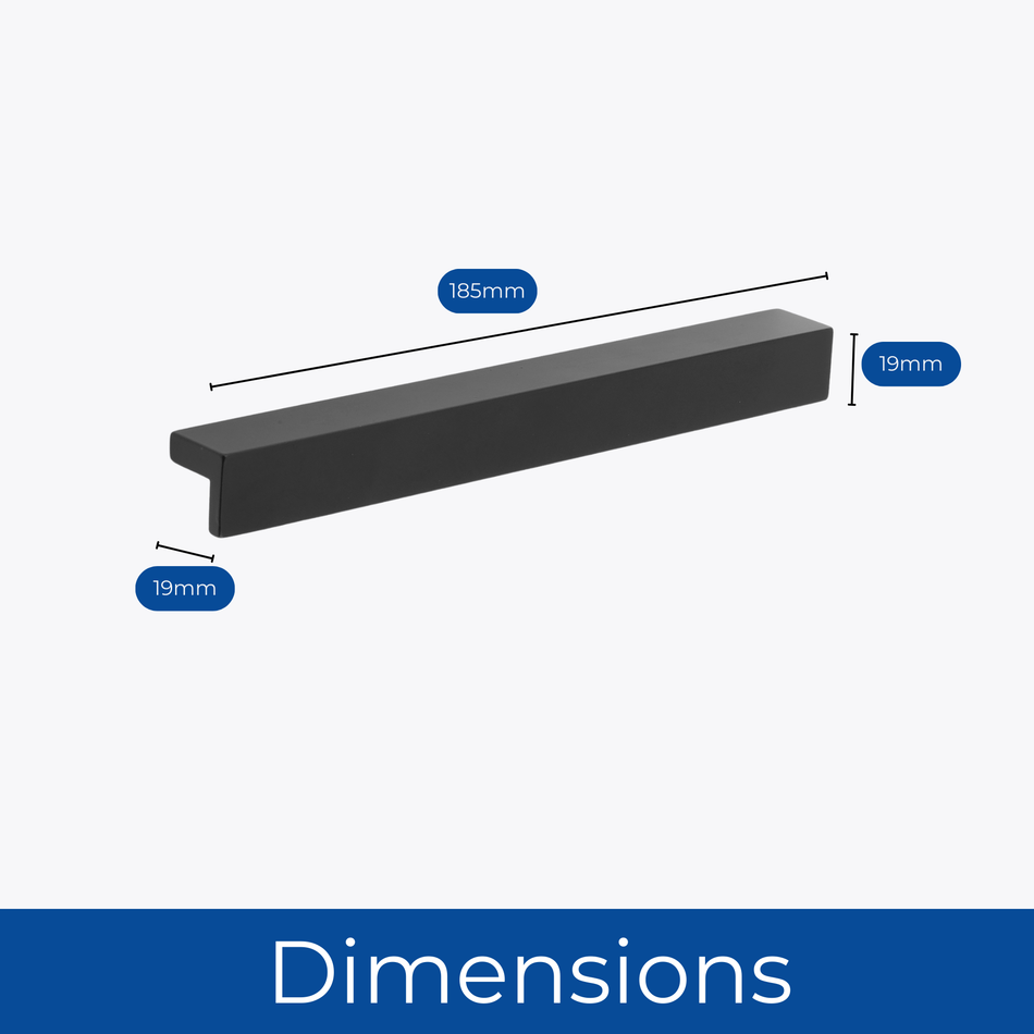 2 Pack L-Shaped Pull Handle 185mm - Matte Black
