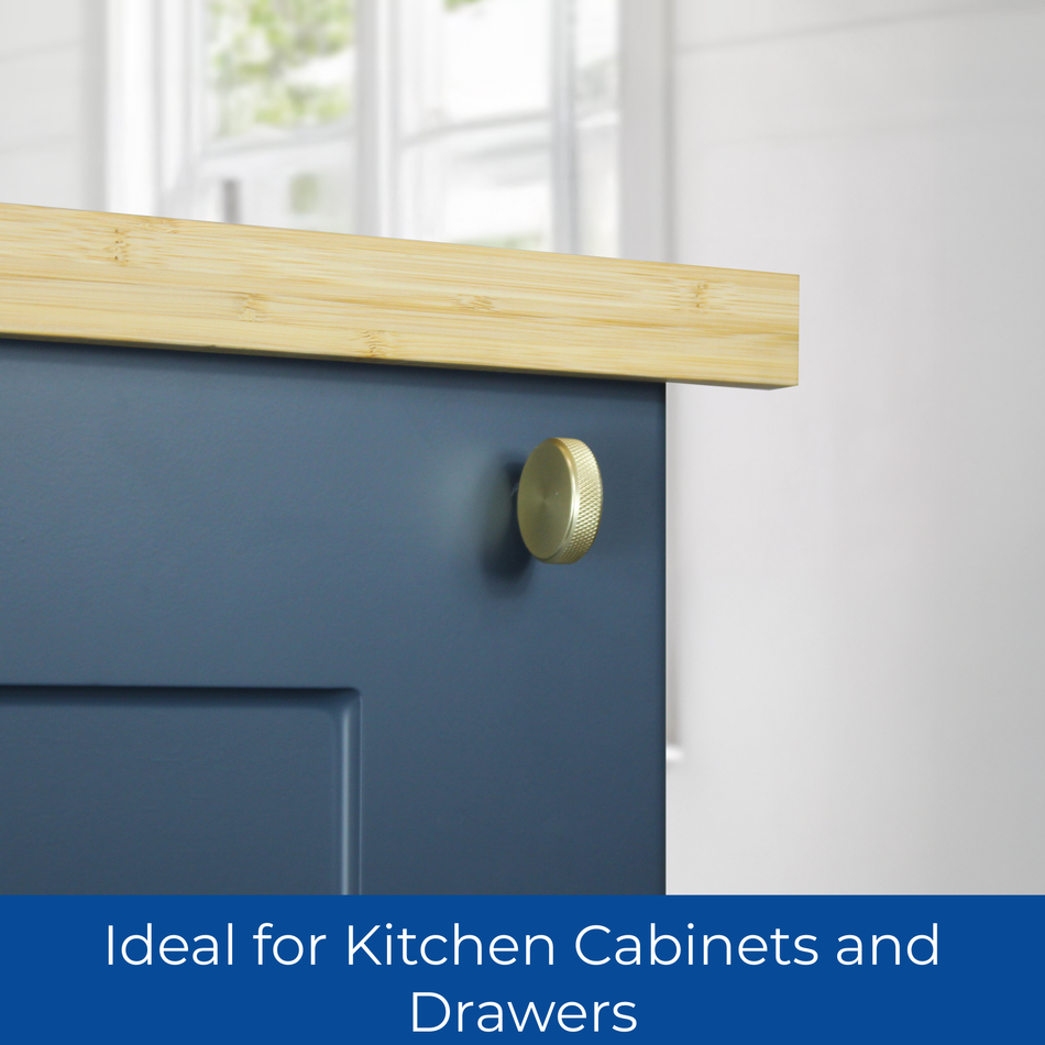 10 Pack Knurled Edge Coin Knob 35mm - Brushed Brass