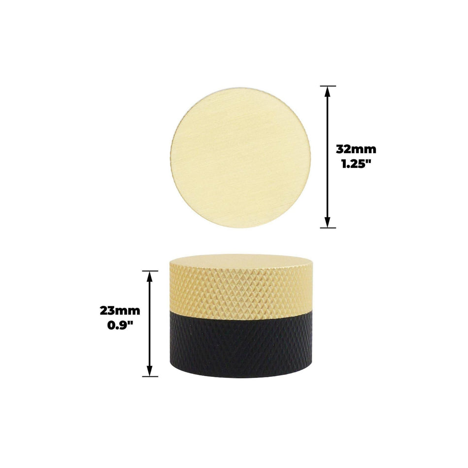 10 Pack Round Knurled Door Knobs 32mm Brushed Brass & Black