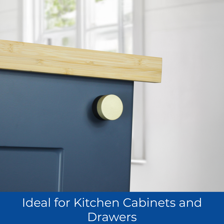 10 Pack Round Knurled Door Knobs 32mm Brushed Brass & Black