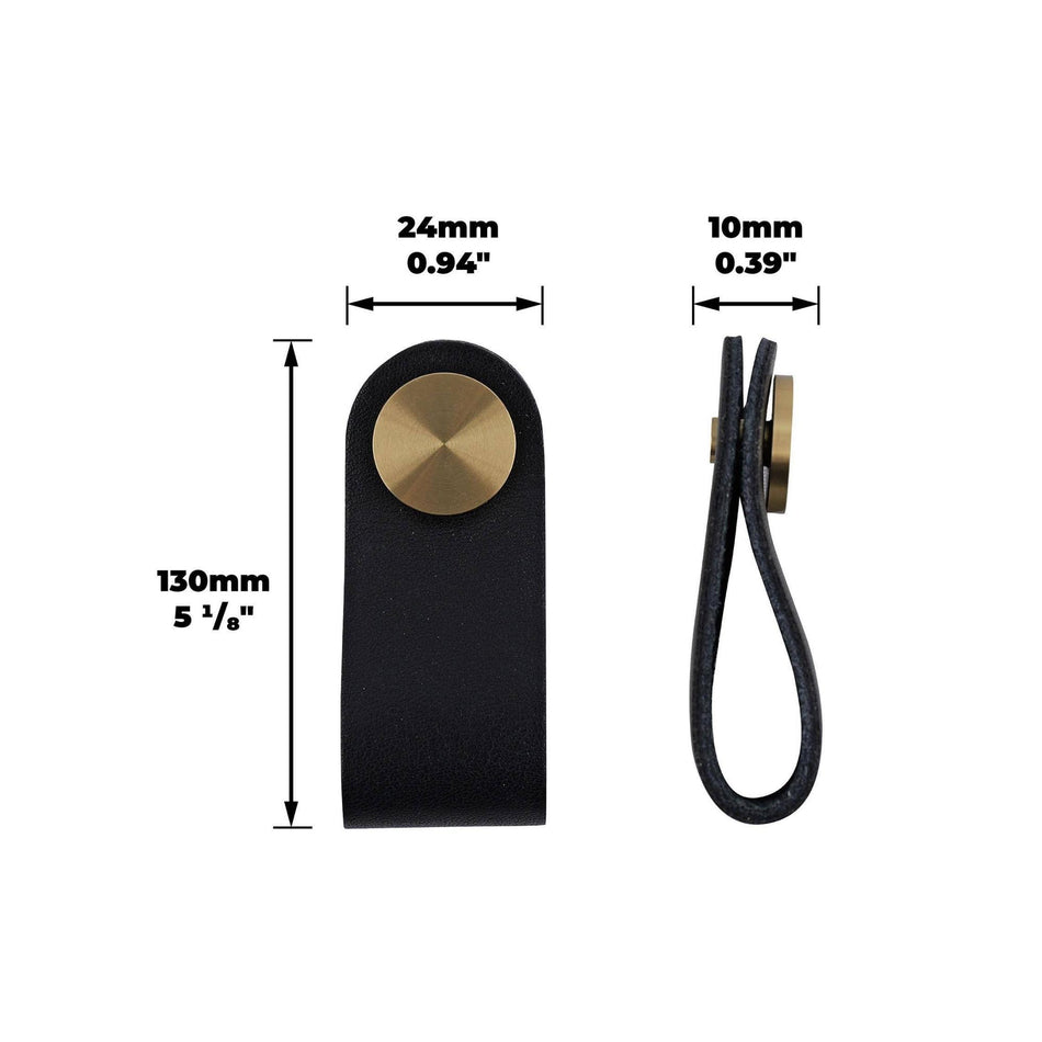 10 Pack Leather Pull Handles 60mm Black & Brushed Brass