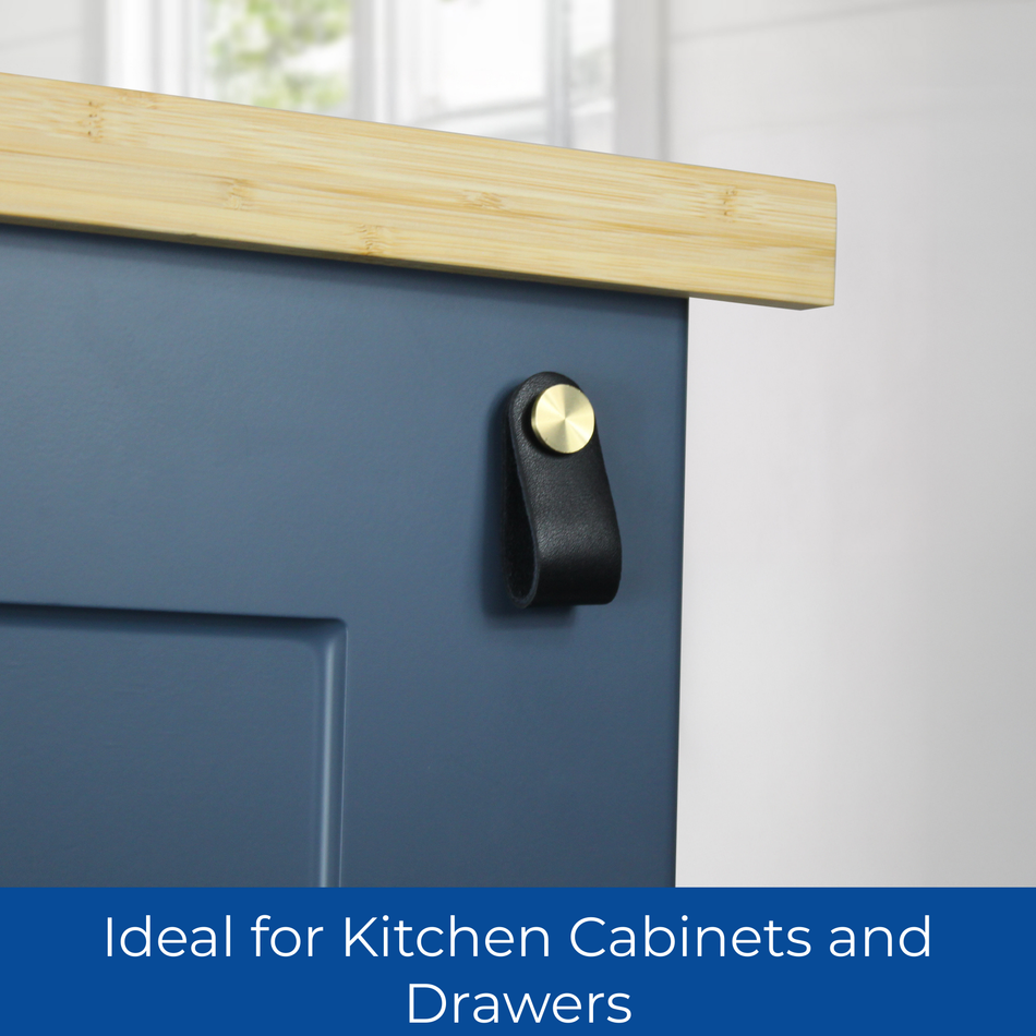 10 Pack Leather Pull Handles 60mm Black & Brushed Brass