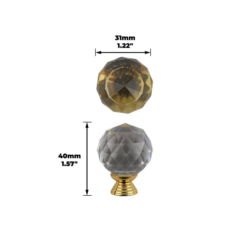10 Pack Crystal Ball Glass Door Knobs 30mm